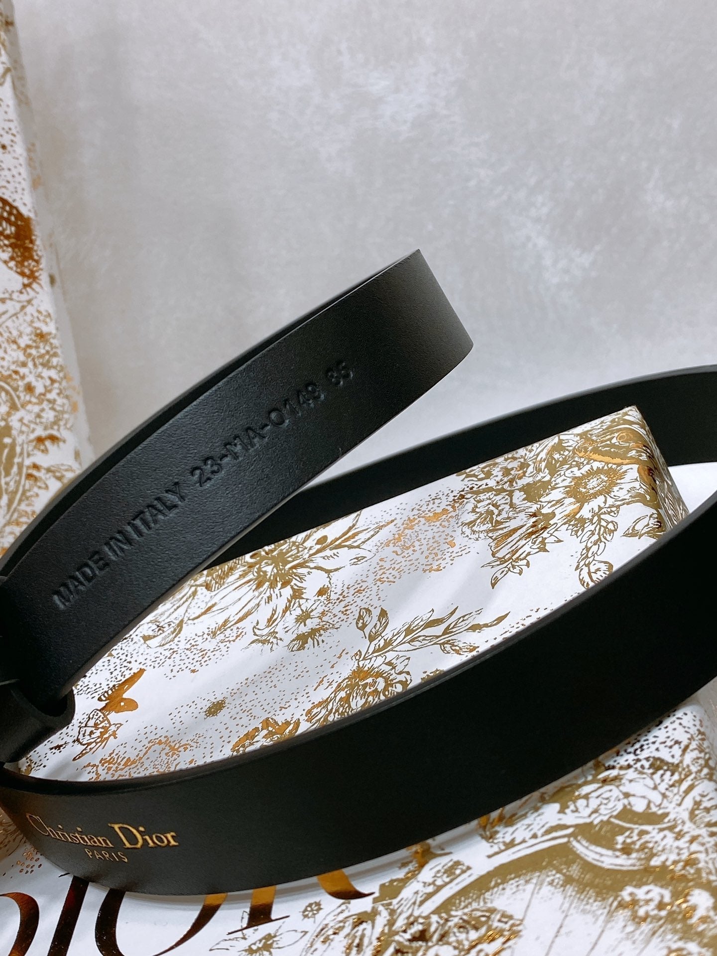 CD Montaigne Belt 20mm Black Calfskin Pearl Gold Buckle