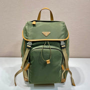 BACKPACK 45 IN SEAWEED GREEN RE-NYLON AND BROWN CALFSKIN TRIM