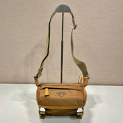 MESSENGER BAG 20 IN CIDER BROWN RE-NYLON AND CALFSKIN TRIM