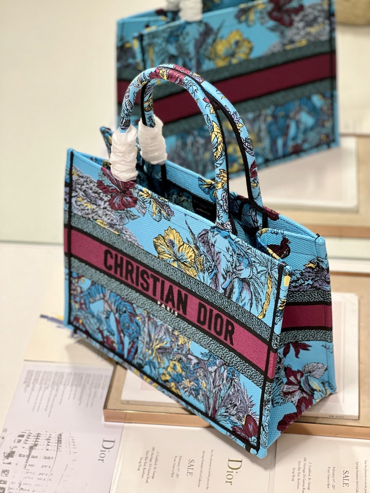 CD Elephant Blue Book Tote 36cm Bag Canvas 336549