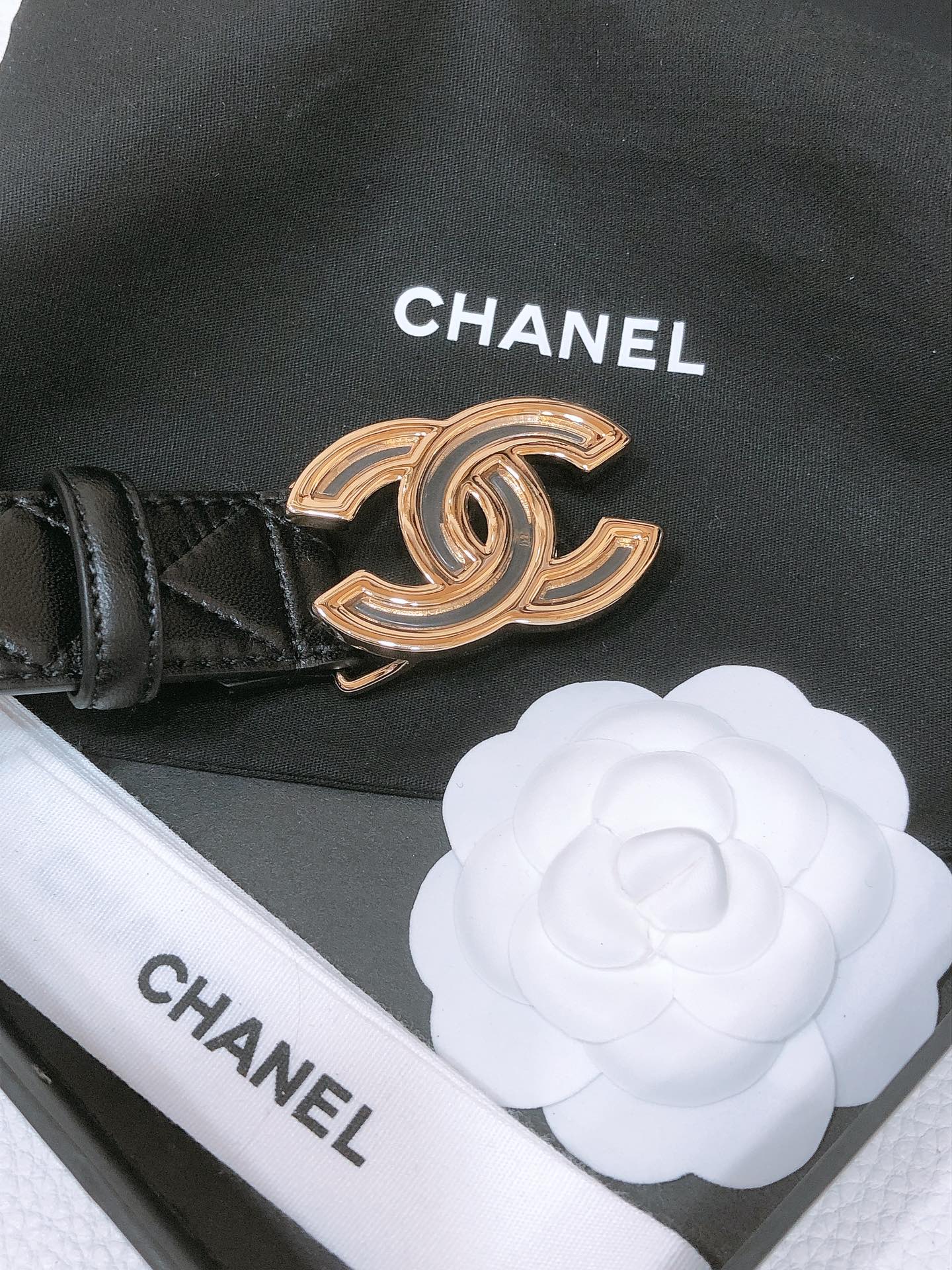 CHANEL BELT 3CM IN BLACK LAMBSKIN GOLD HARDWARE