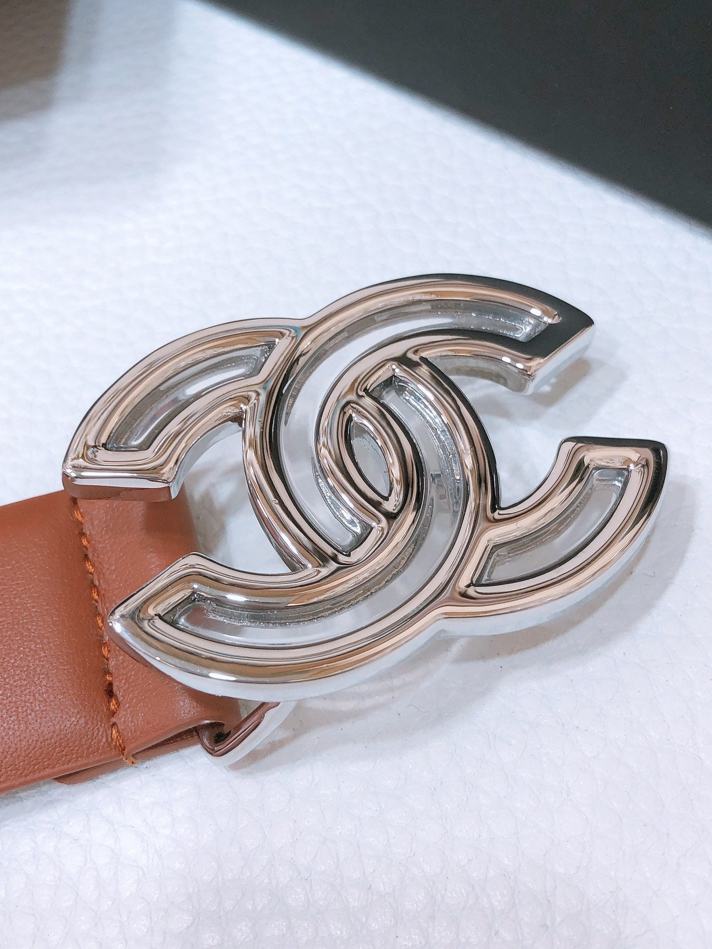 CHANEL BELT 3CM BROWN EMBROIDERED LAMBSKIN WITH SILVER HARDWARE