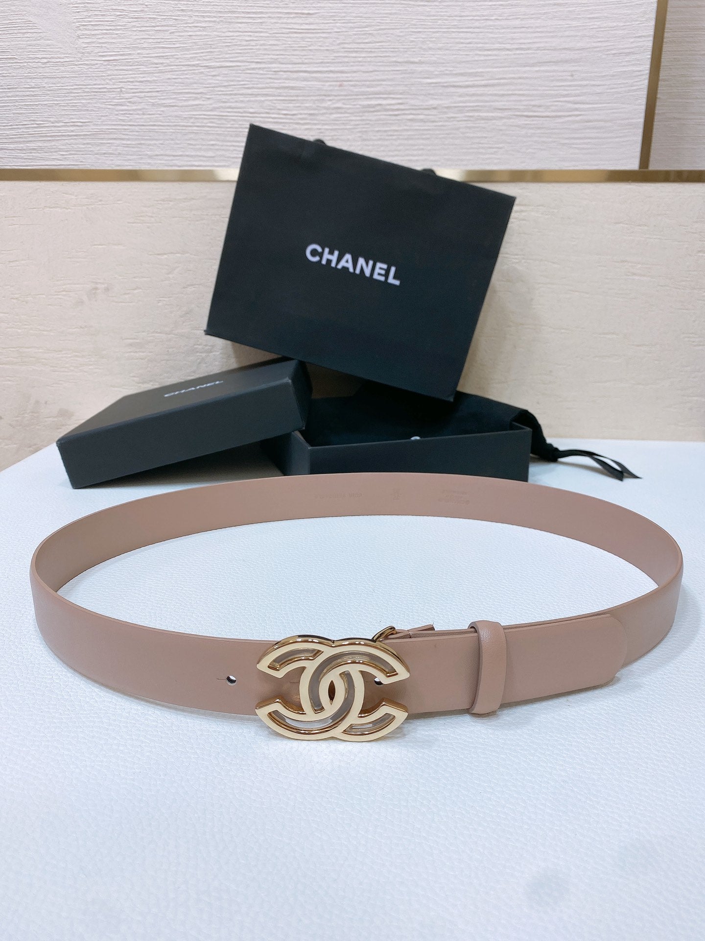 CHANEL BELT 3CM IN ROSY BROWN LAMBSKIN GOLD HARDWARE
