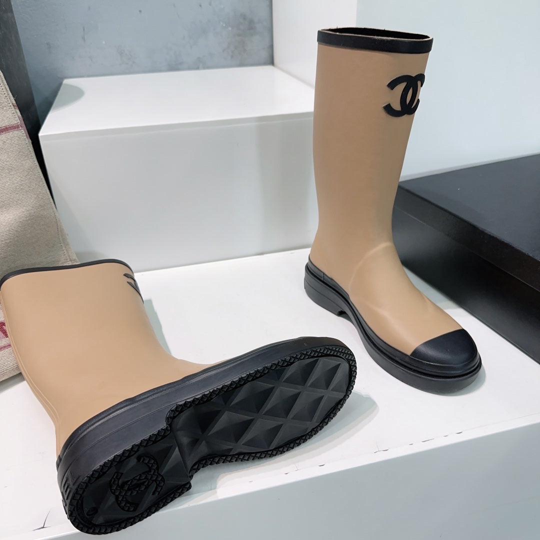CC Rain Boot Beige Black Rubber