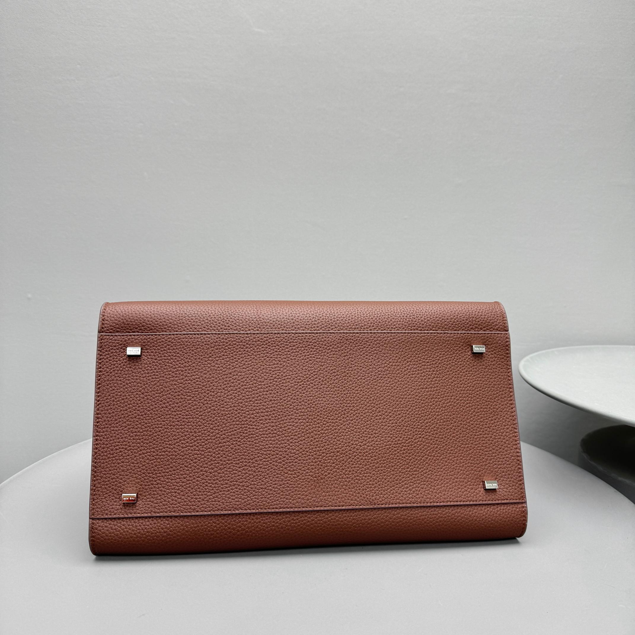 The Row Margaux 15 38cm Tote Bag Brown Grained Calfskin