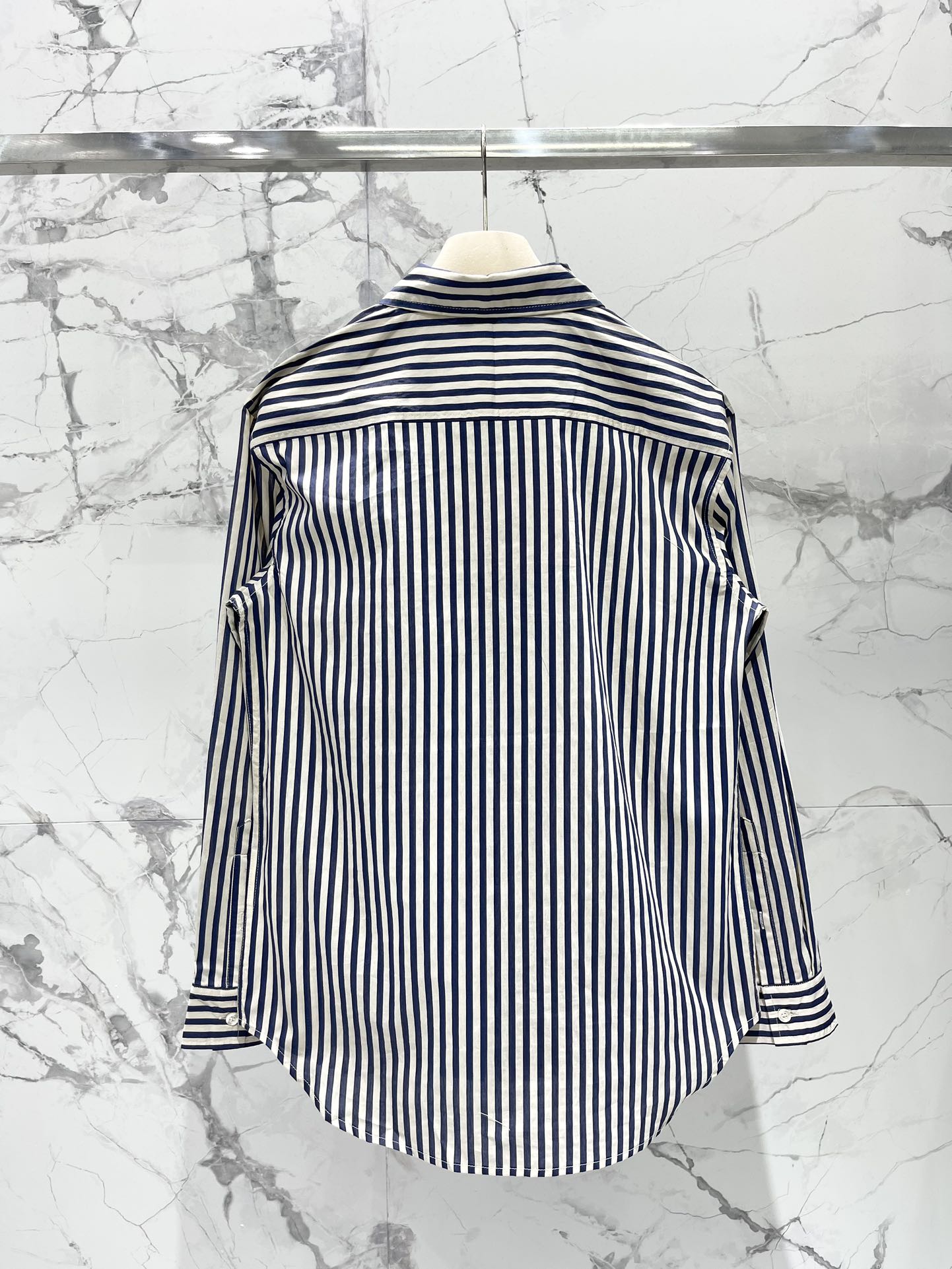 Miu Miu Striped Letter Embroidered Shirt Blue White Cotton