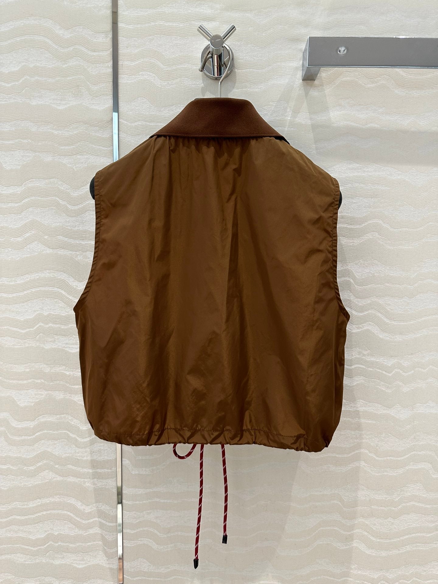 Miu Miu 25 Sport Zipper Vest Cocoa Brown Technical Fabric