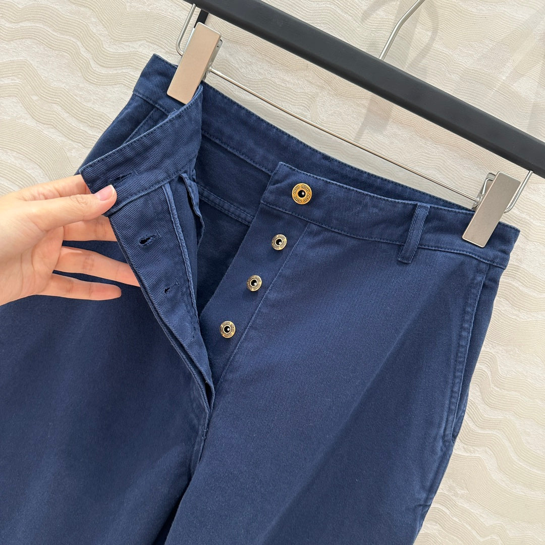 Miu Miu 25 Straight Pants Blue Cotton