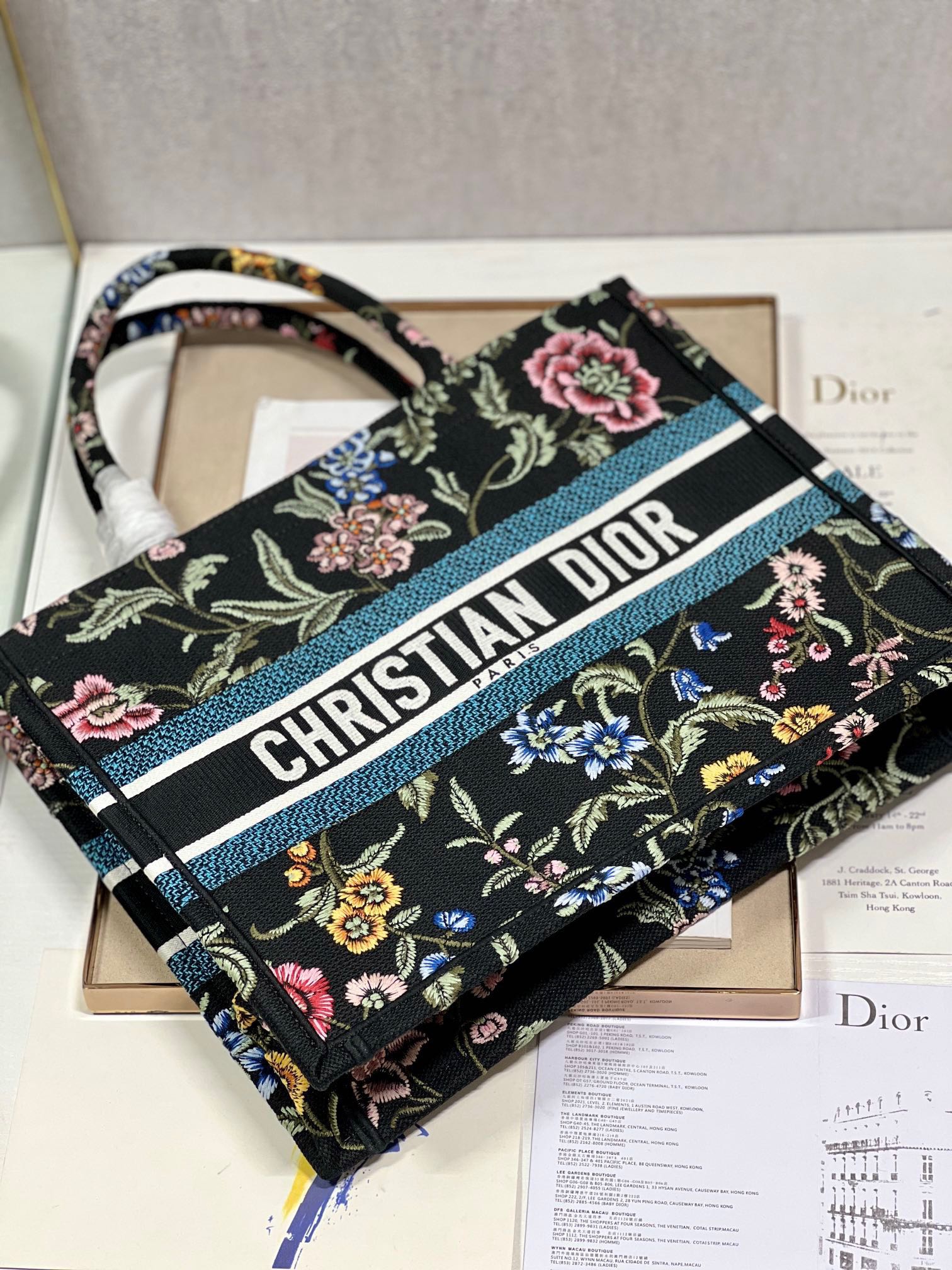 CD Flower Black Book Tote 36 Bag Canvas 336555