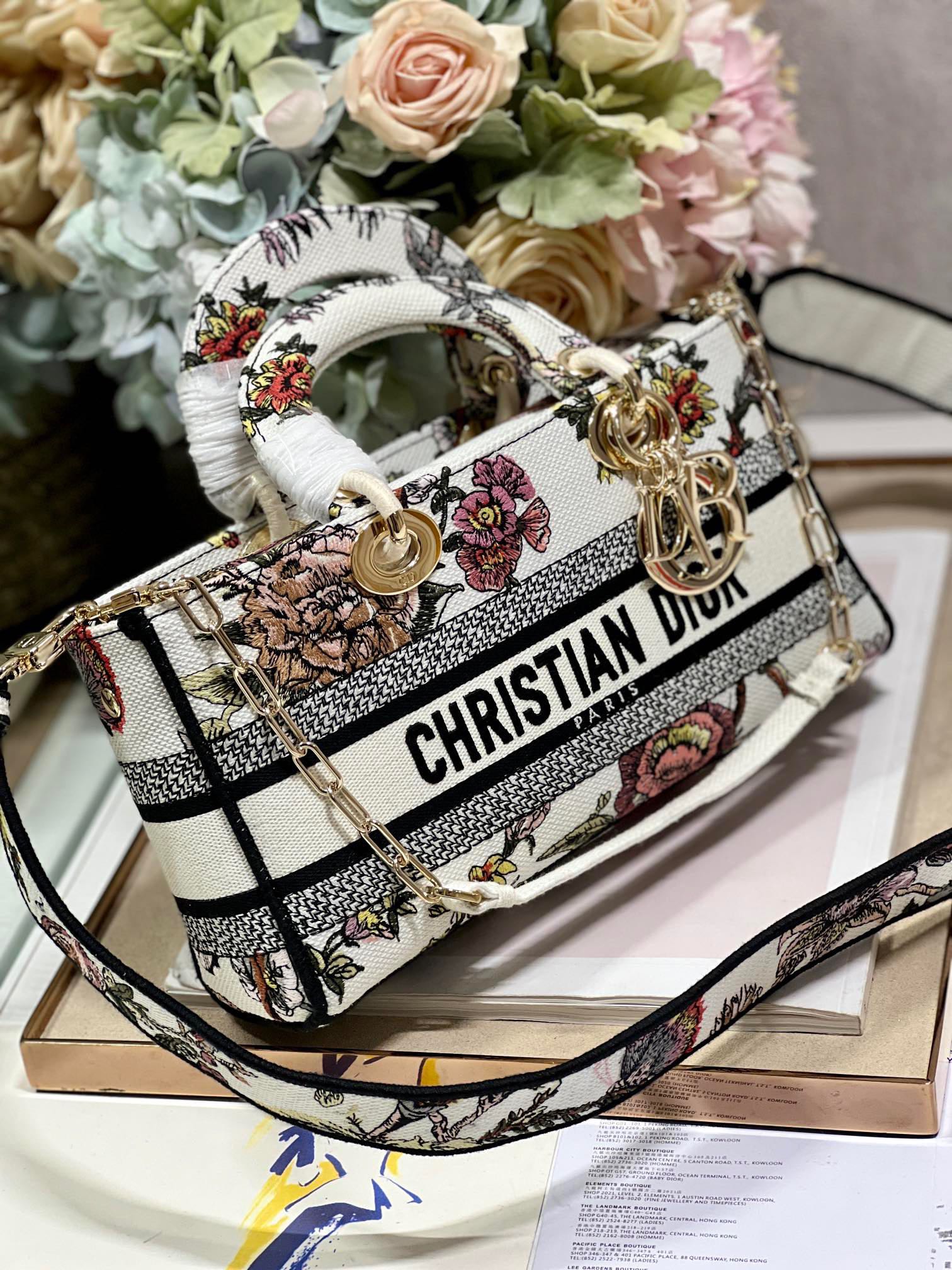 CD Floral White 26 Lady D-Joy Bag Canvas 336636