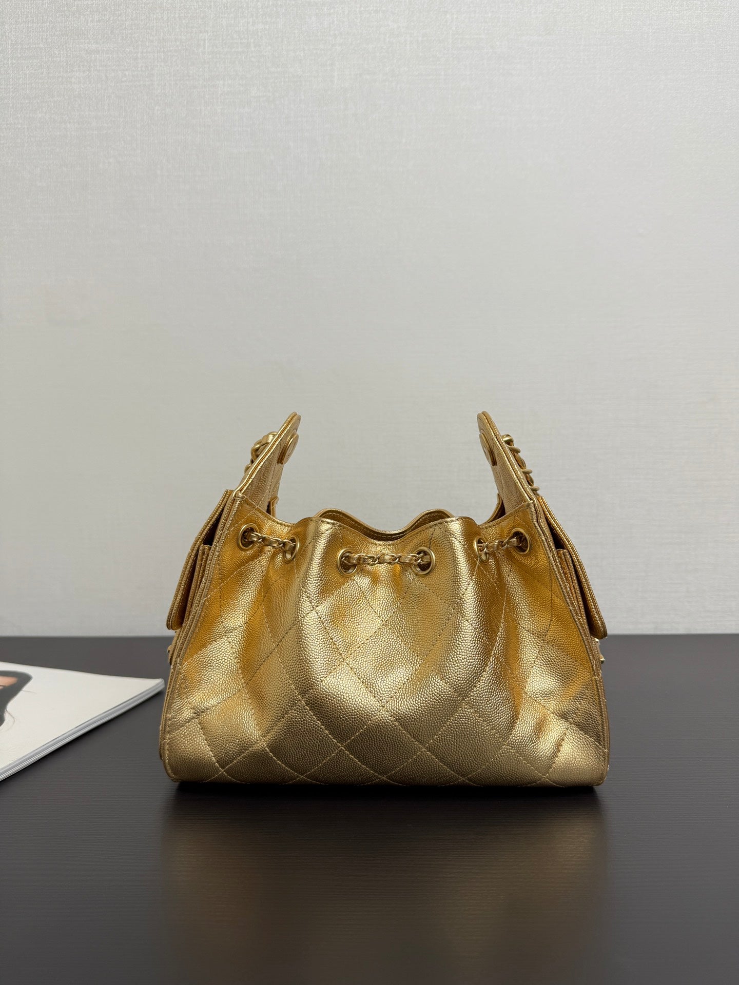 Chanel 2026 Hobo Bag 22cm Gold Grained Calfskin