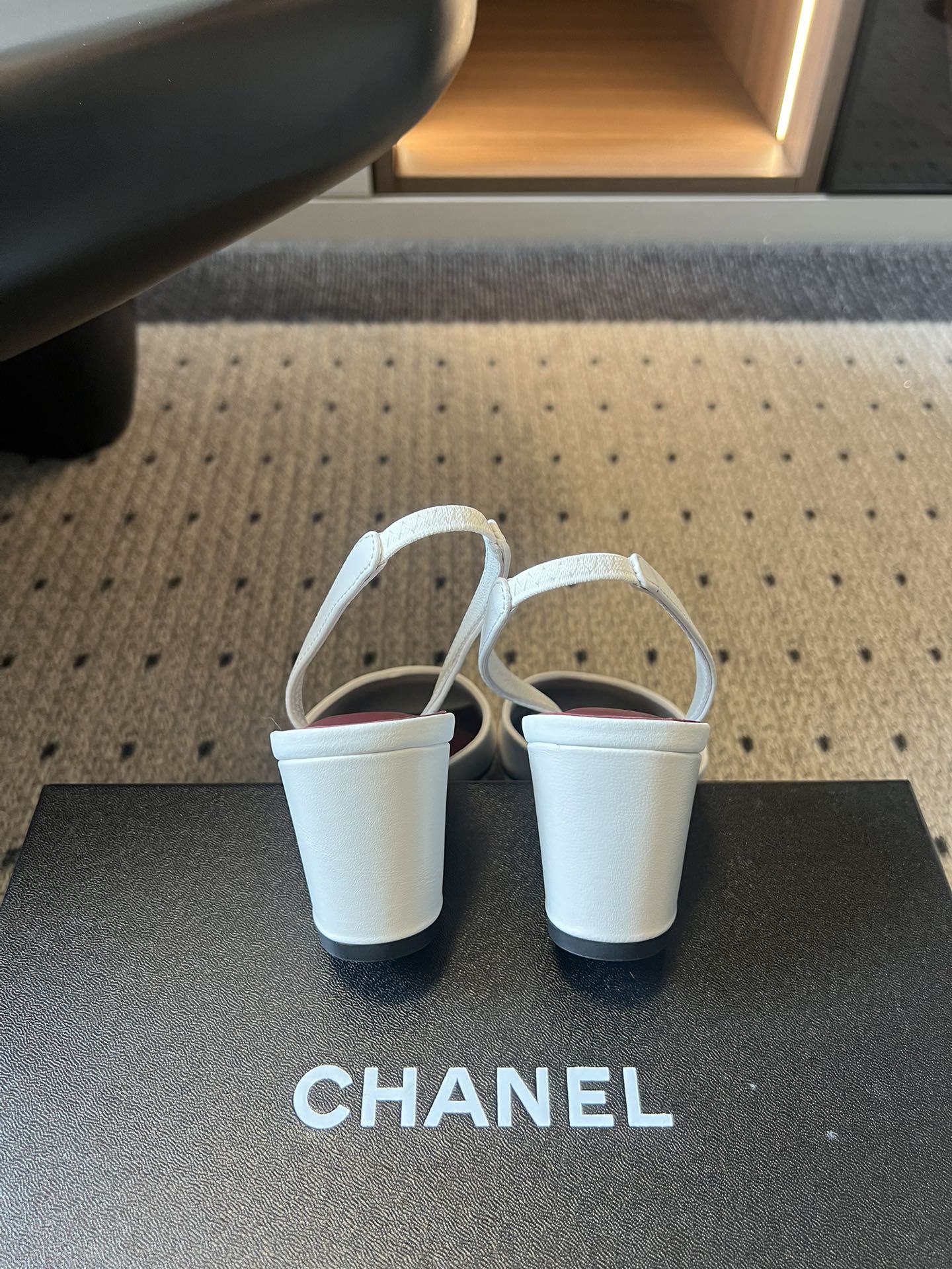 Chanel 2026 Square Toe Slingback 50mm White Gold Leather 719382