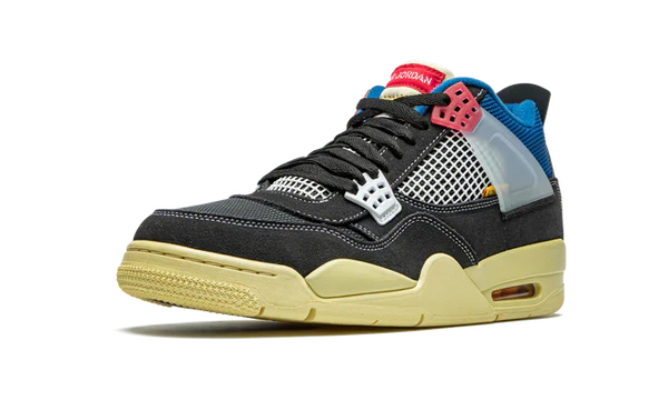 Nike Air Jordan 4 Retro Black Yellow Blue Mesh Suede
