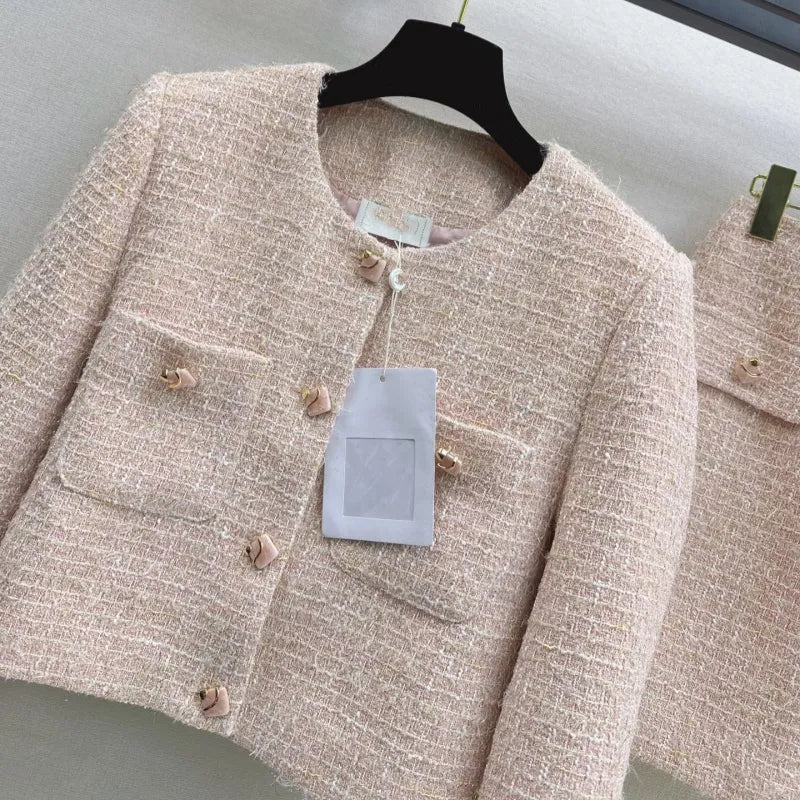 Chanel 2026 Cropped Long-Sleeved Jacket Skirt Set Light Pink Tweed