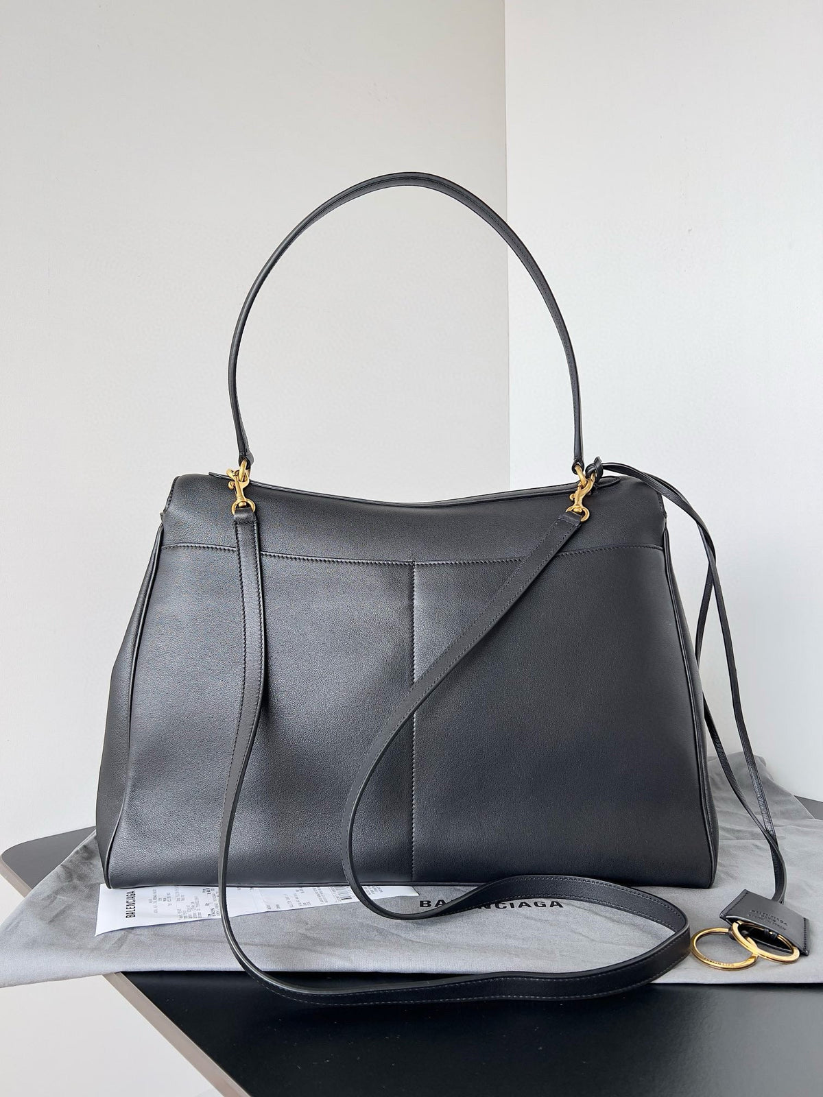 Balencia Tote Bag Black Calfskin Gold Hardware