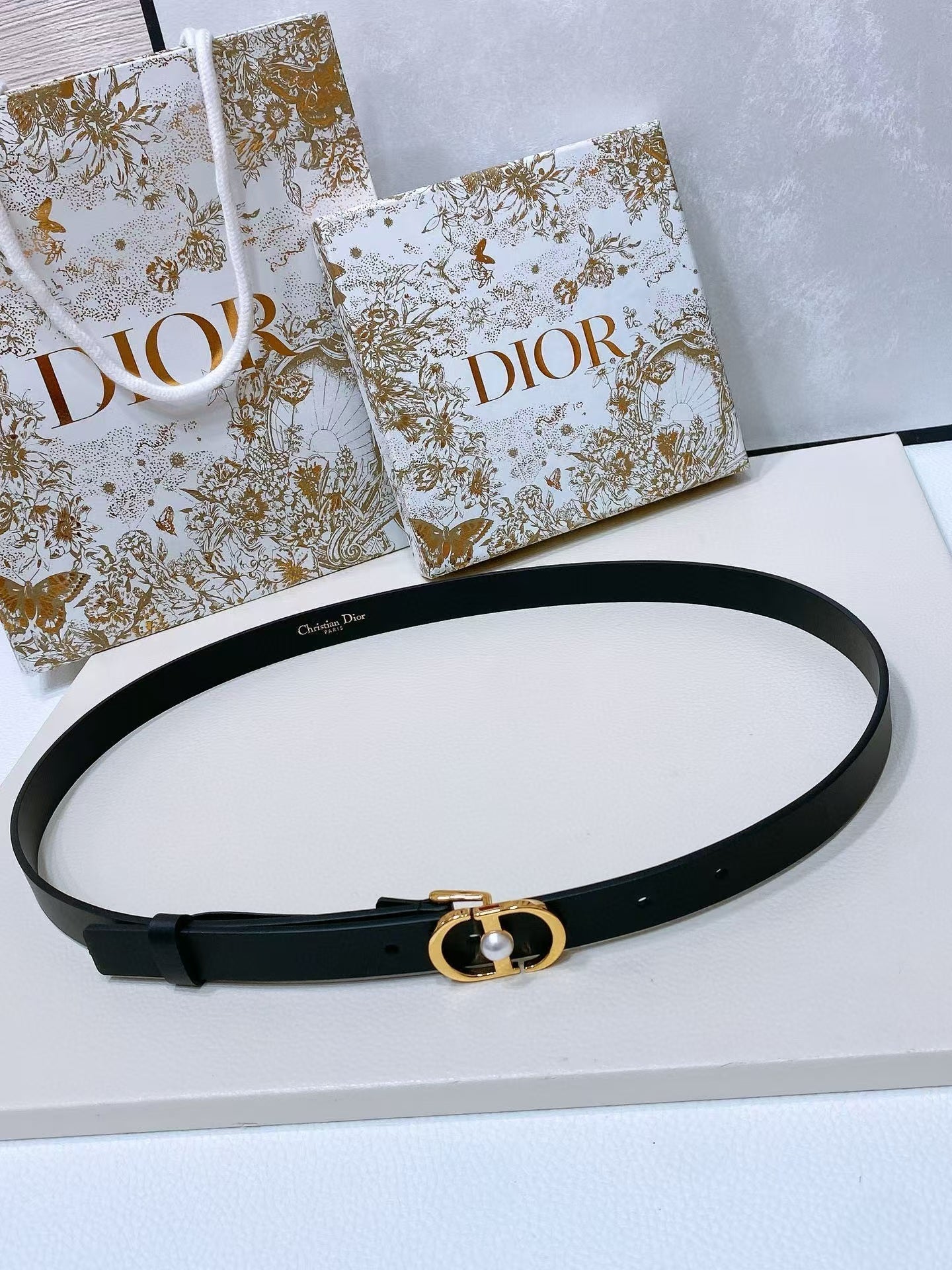 CD Saddle Belt 20mm Black Calfskin Anti-Gold Buckle