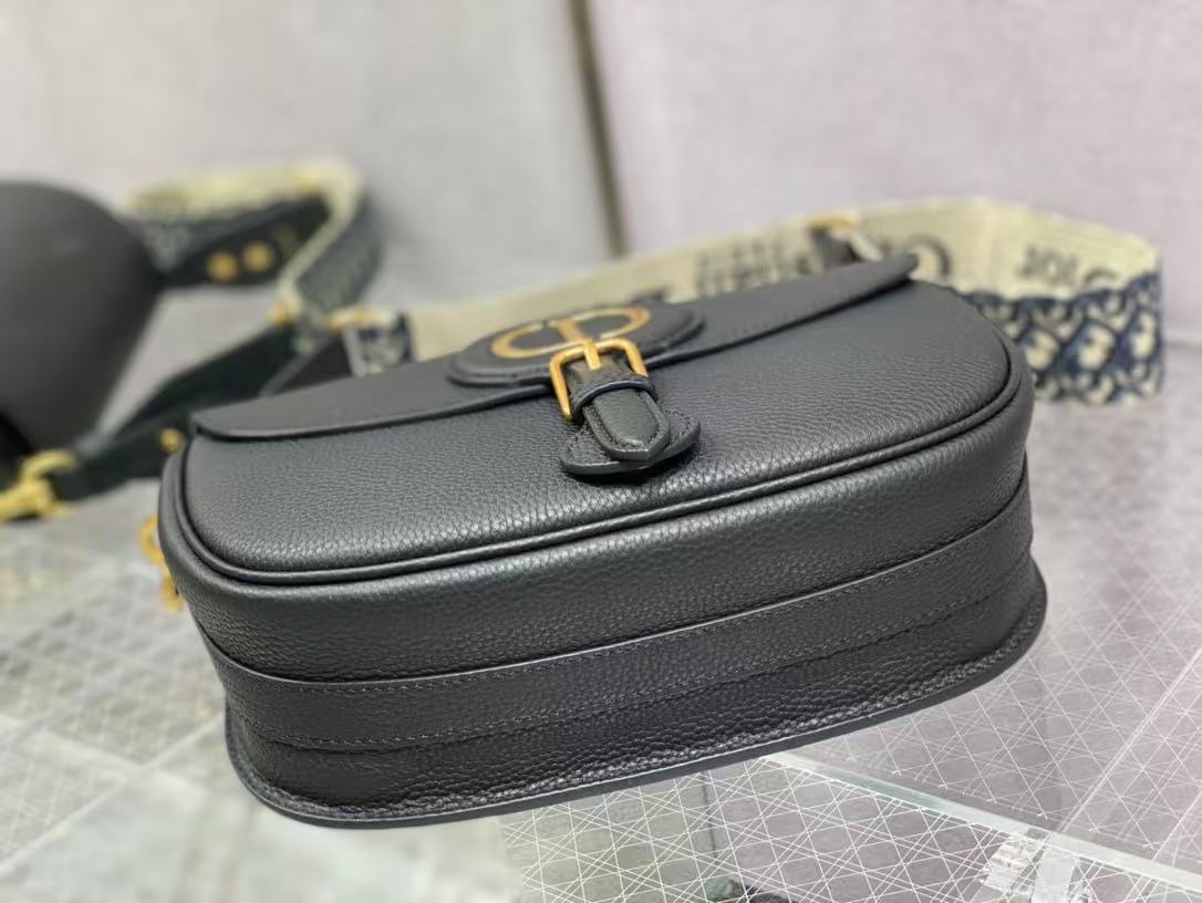CD Bobby Bag Black Pebbled Leather Gold Hardware