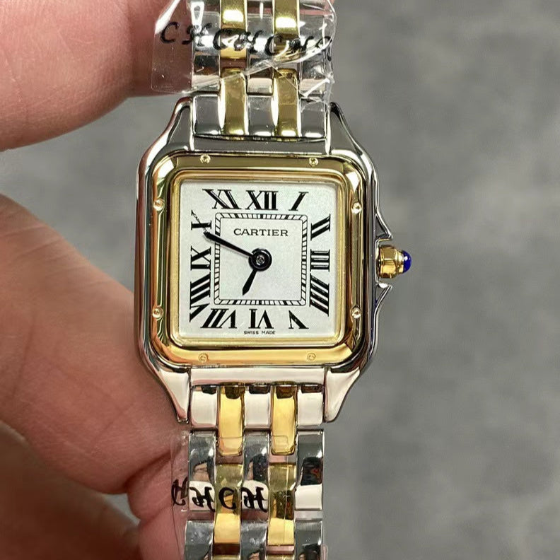 PANTHERE DE CARTIE 22MM QUARTZ GOLD STEEL WHITE DIAL