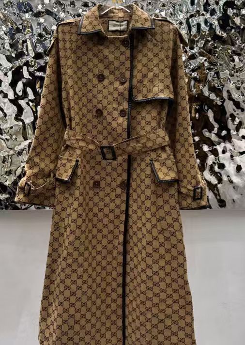 Gucci 2025 Trench Coat Beige Cotton Fabric