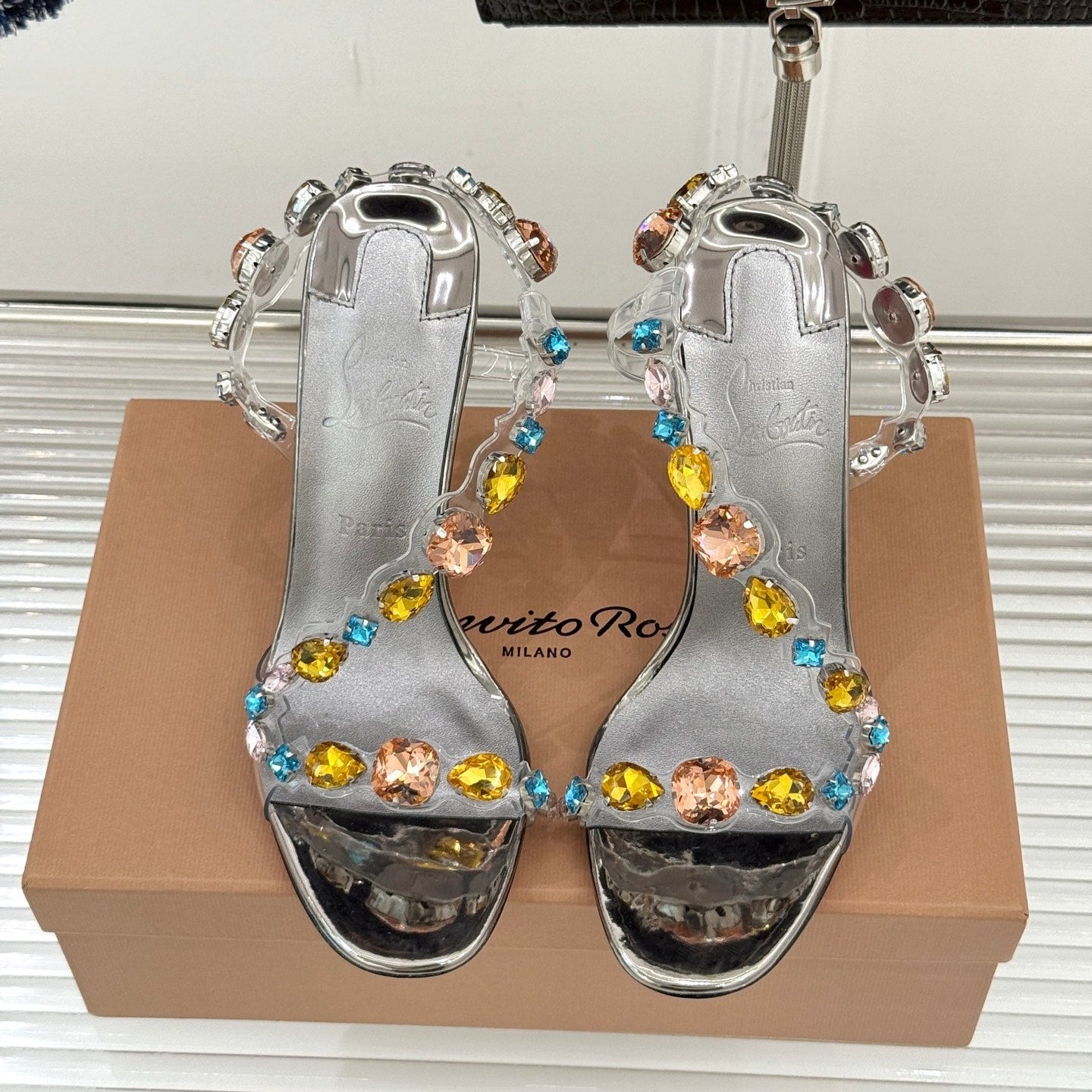 Christian Louboutin 2026 Rosa Z Jewel Heeled Sandal TPU Strass Calf Leather