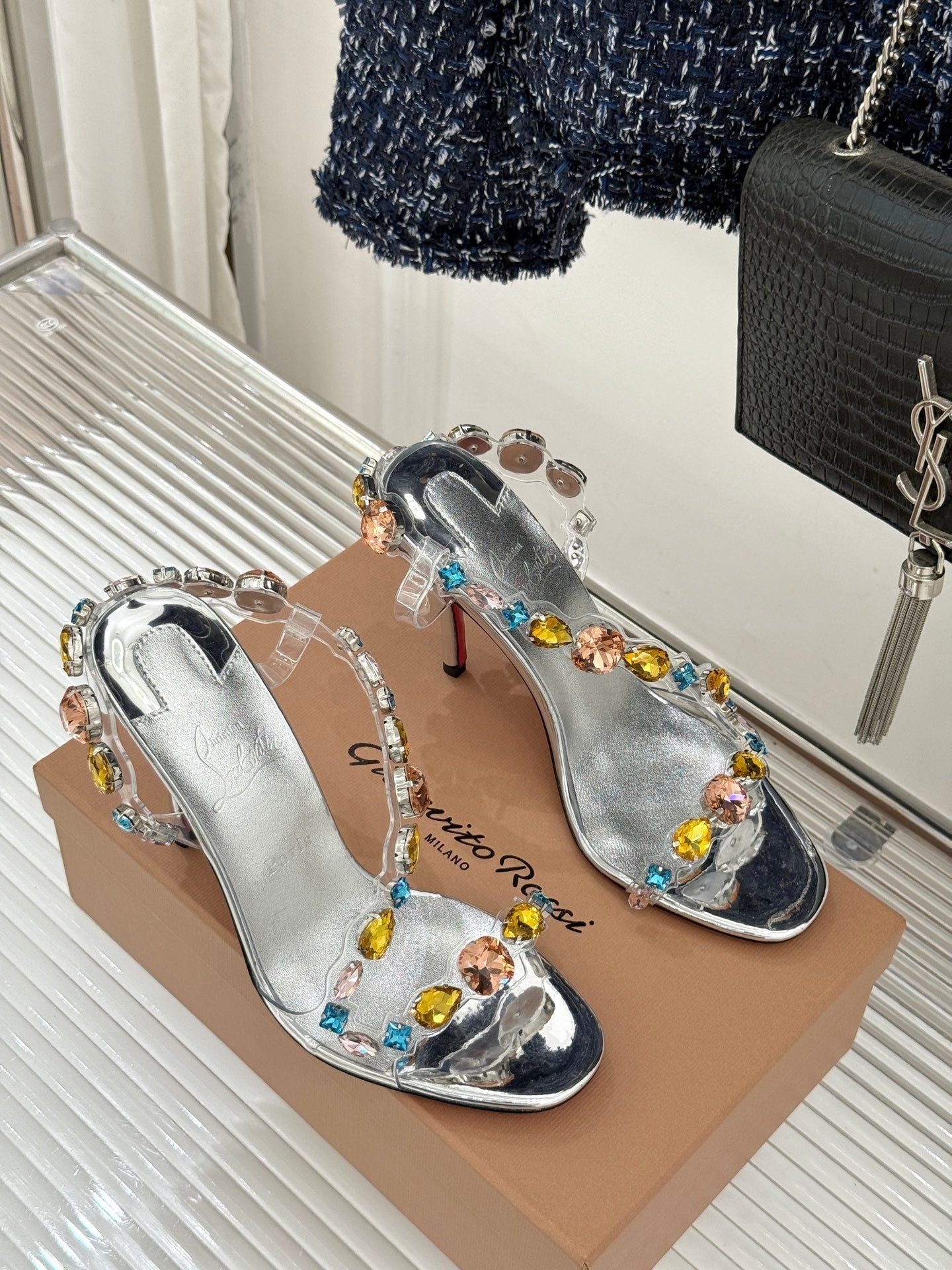 Christian Louboutin 2026 Rosa Z Jewel Heeled Sandal TPU Strass Calf Leather