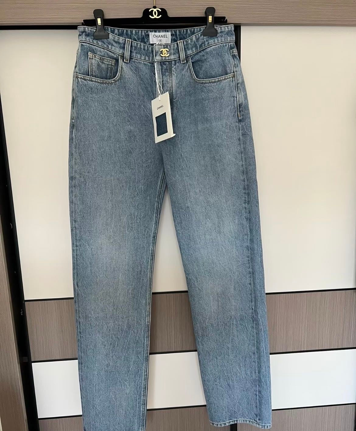 Chanel 2026 Jeans Blue Cotton With Gold Buckle