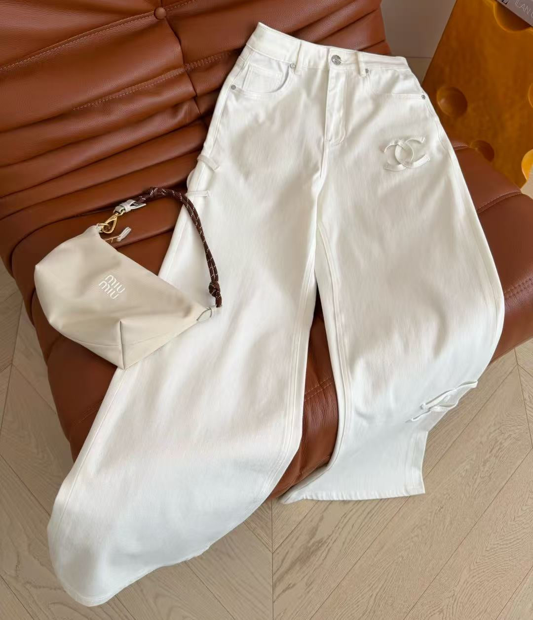 Chanel 2026 Double C Logo Jeans White Cotton