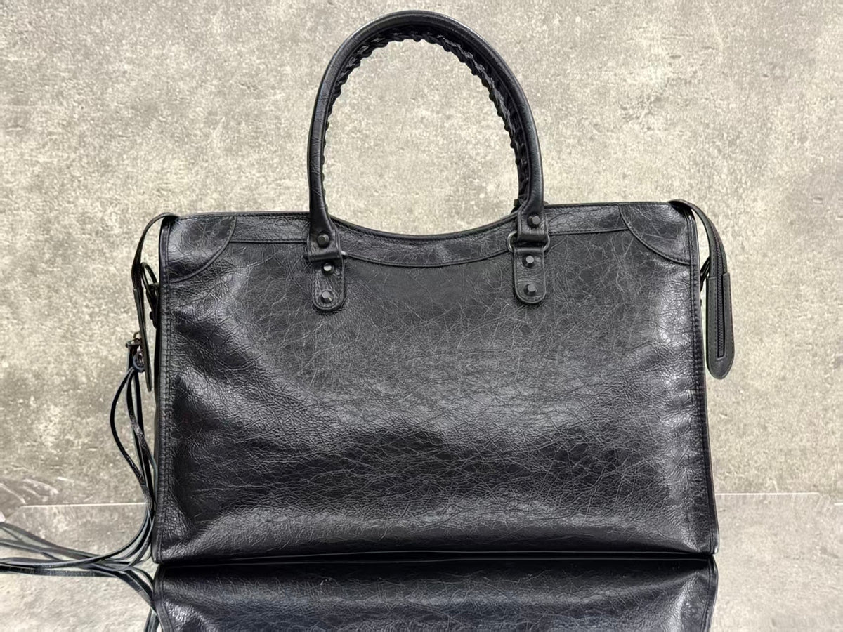 Balenciaga 2026 Le City Large Bag 46cm Black Crinkled Leather