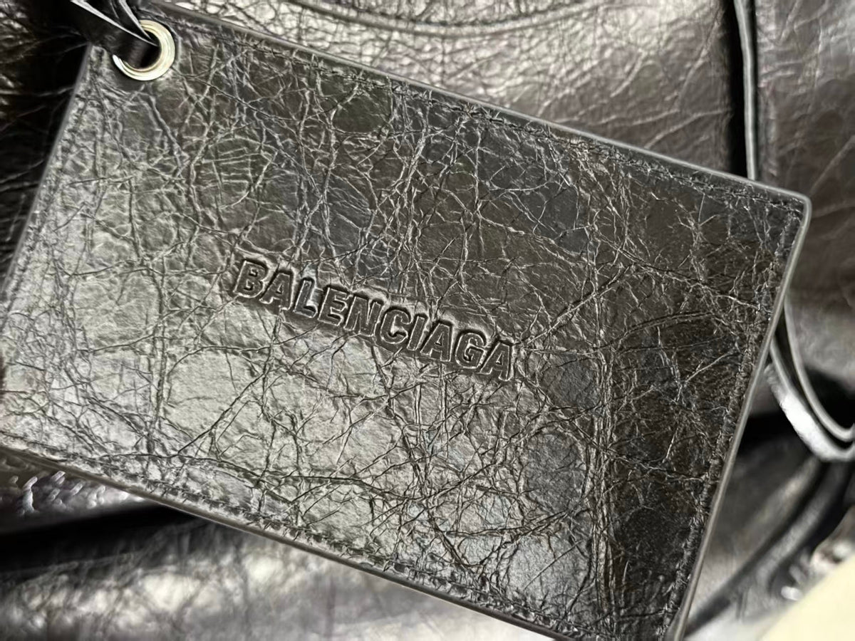 Balenciaga 2026 Le City Large Bag 46cm Black Crinkled Leather