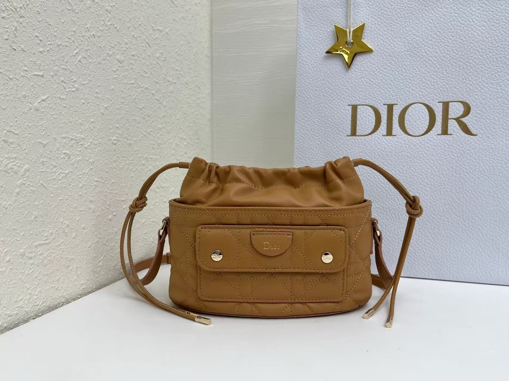 Dior 2026 Mini DiorTravel Bucket Bag 22cm Fabric Lambskin