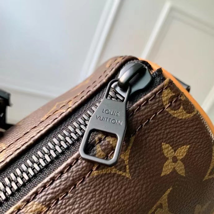 LV 2026 Keepall Bandouliere Bag 25cm Black Brown Canvas Cowhide