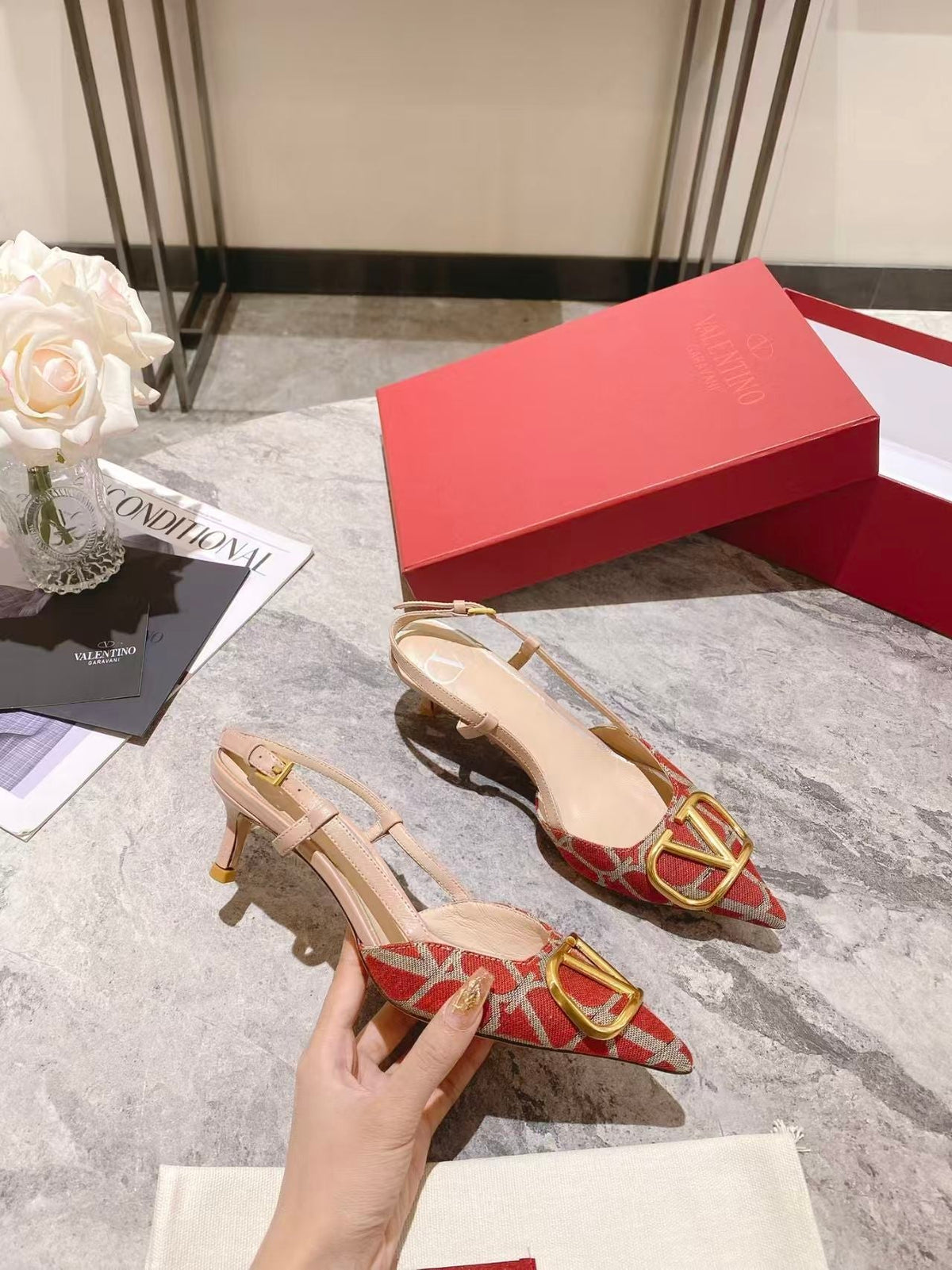 Valentino Slingback Pump Heel Fabric Print 239521