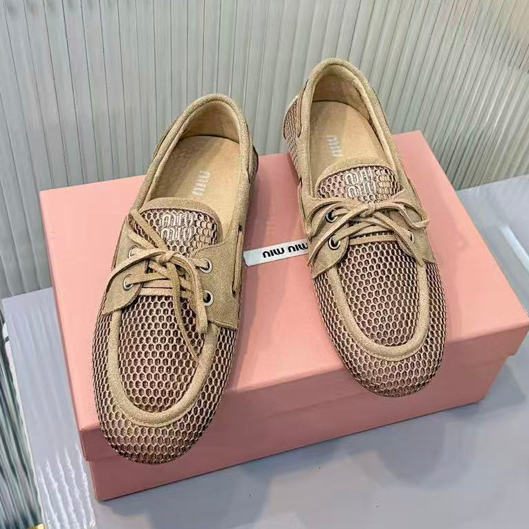 Miu Miu 2026 Mocassin Beige Suede Mesh
