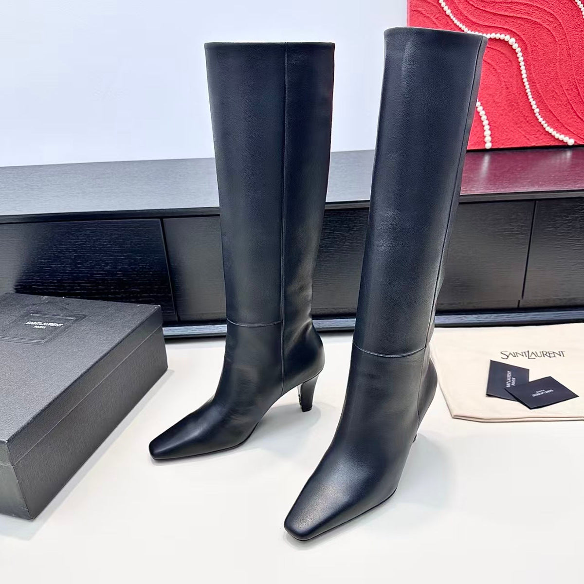 Saint Laurent 2026 Jill Pointed Toe Boots 80mm Leather
