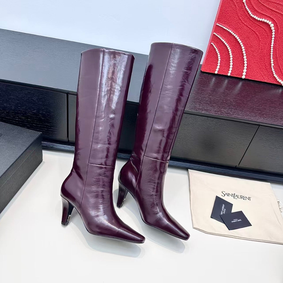 Saint Laurent 2026 Jill Pointed Toe Boots 80mm Leather