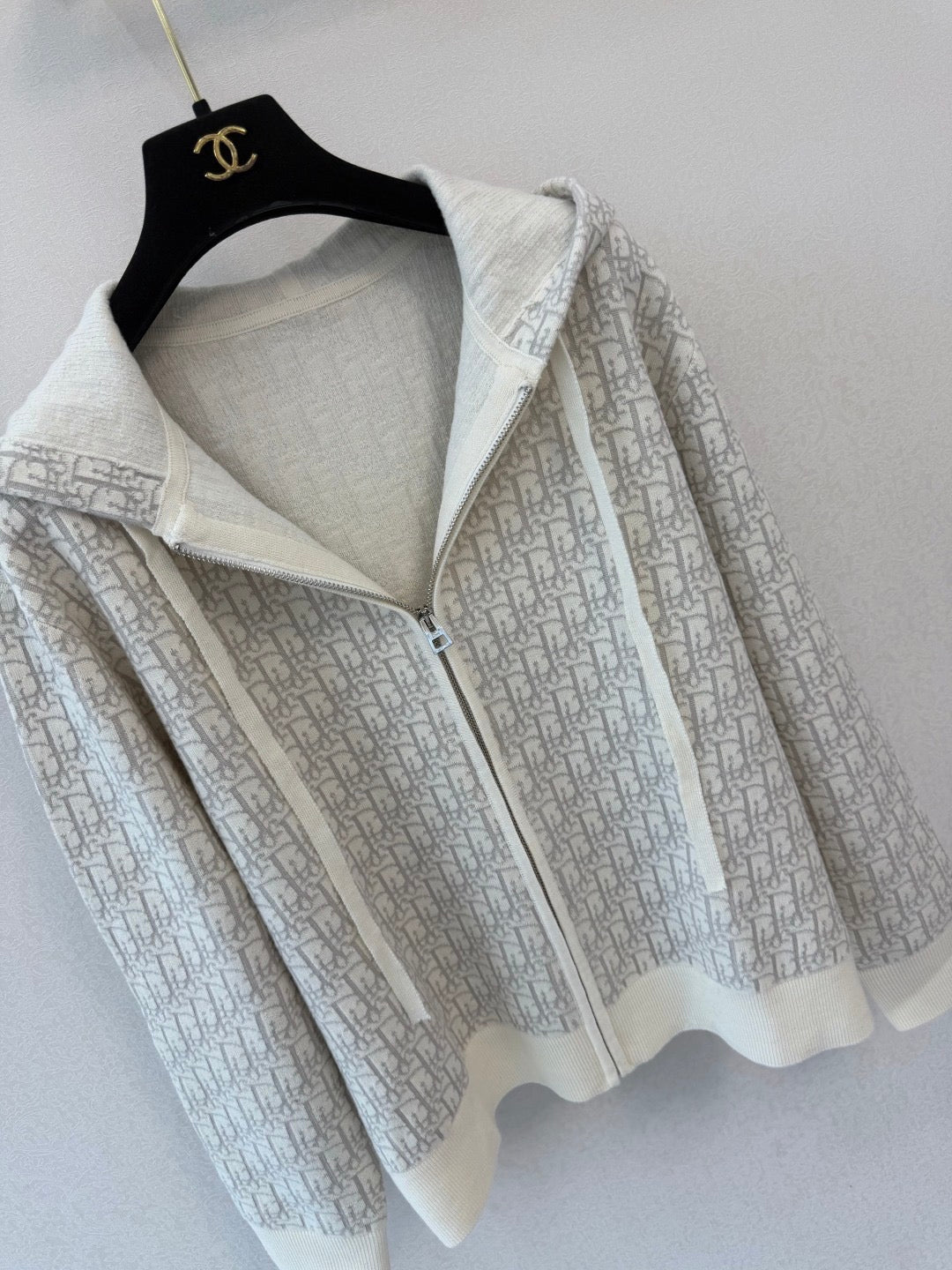 Dior 2026 Oblique Hooded Zipped Cardigan White Wool