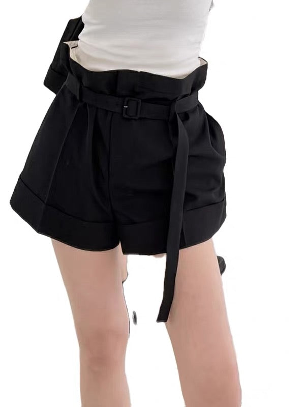 Saint Laurent 2026 Belted Mohair Shorts Black Fabric