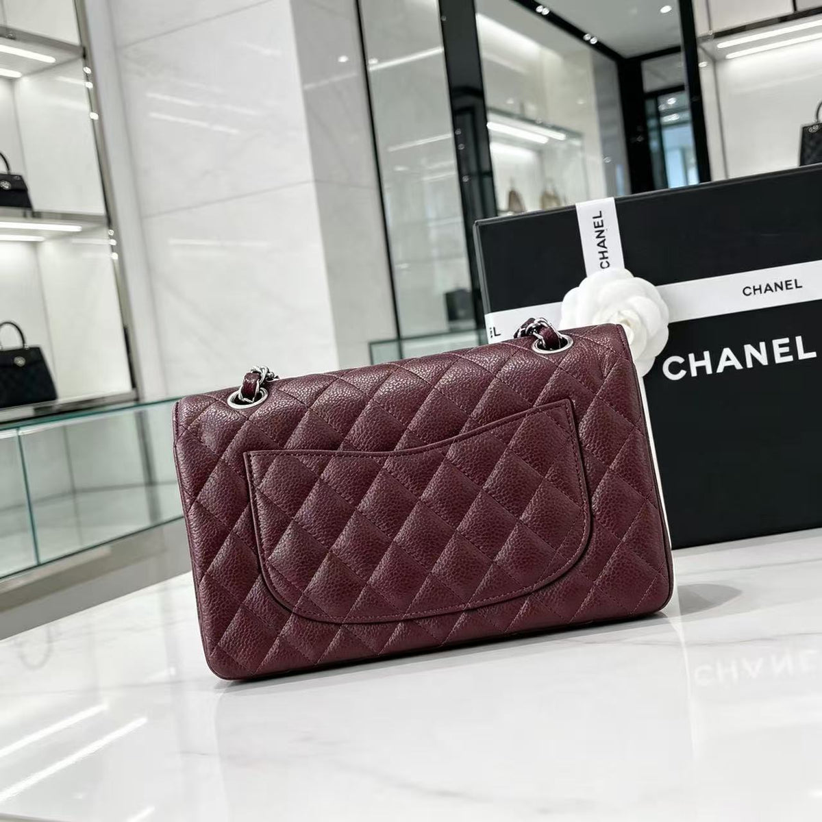 Chanel 2026 Classic Flap Bag Burgundy Textured Calfskin