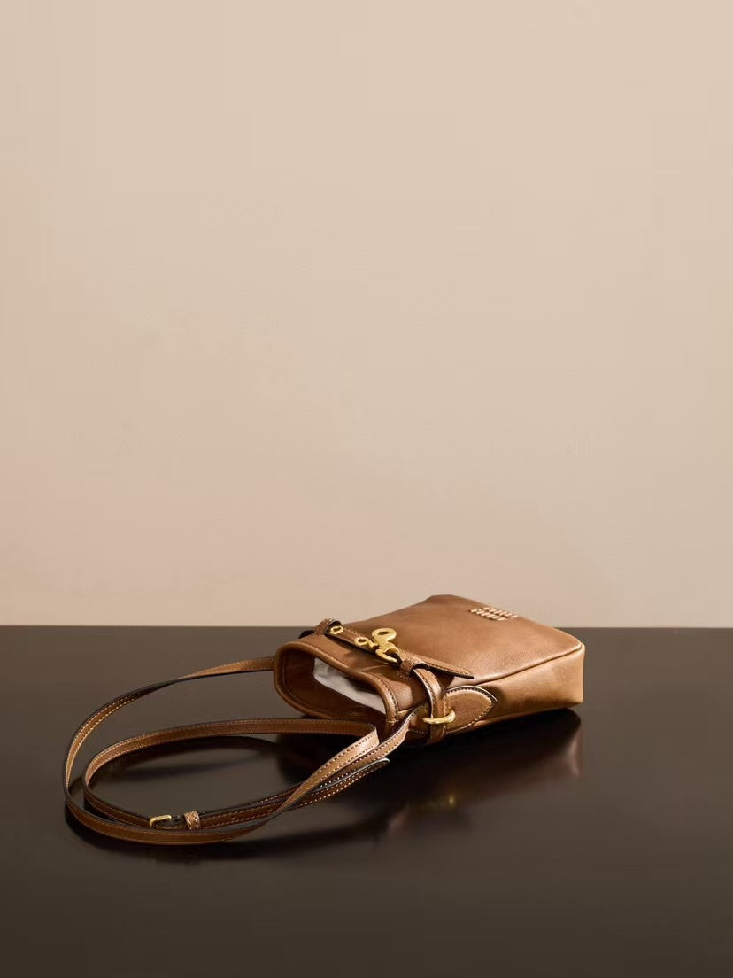 MiuMiu 2026 Pouch Bag 18cm Brown Nappa Leather