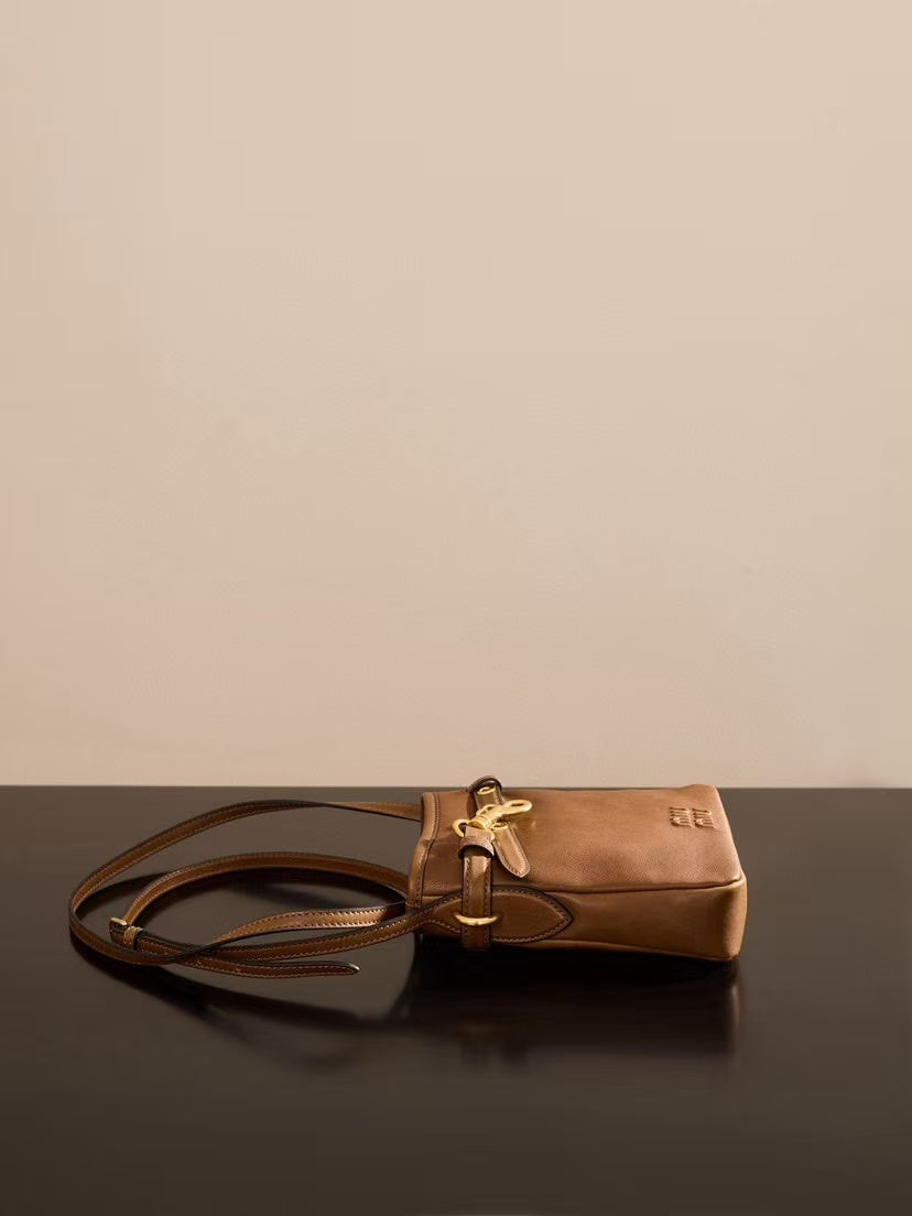 MiuMiu 2026 Pouch Bag 18cm Brown Nappa Leather
