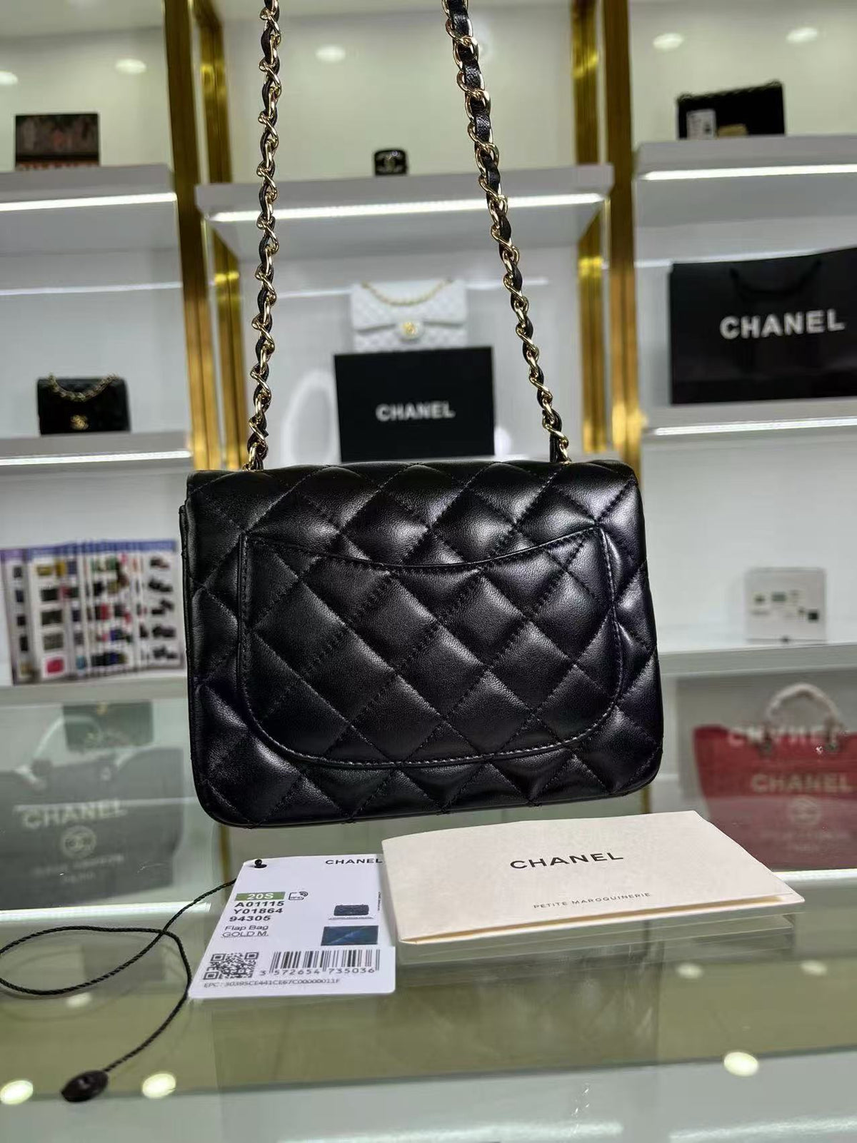 CC 24K Mini Flap Bag 18cm Black Lambskin Light Gold Hardware