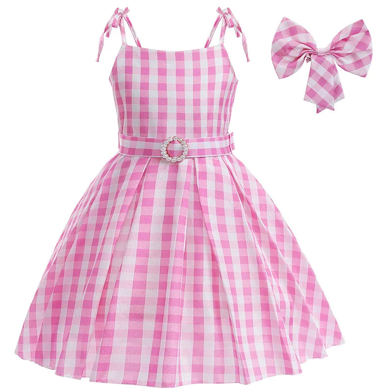 Barbie Pink Plaid Dress and Starry Pink Vest - Perfect for Birthday Party