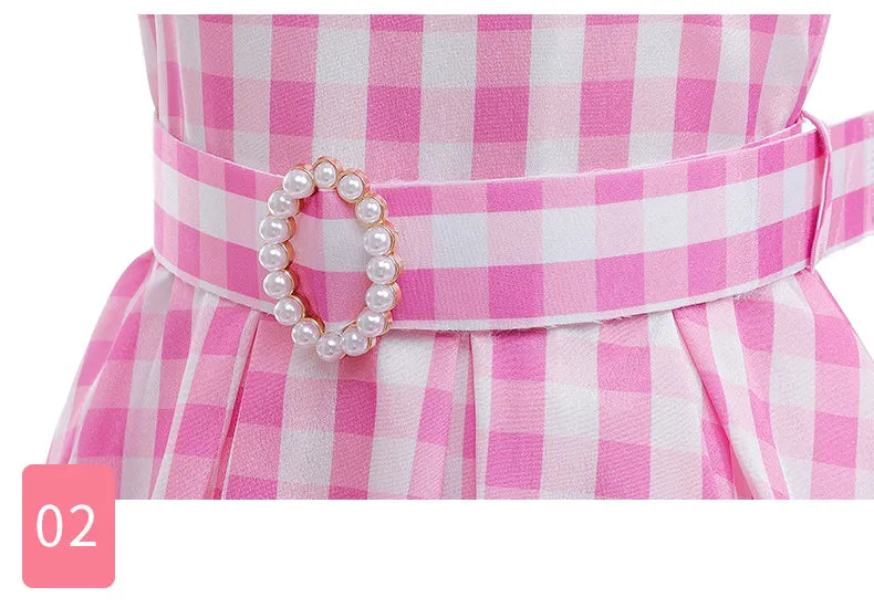 Barbie Pink Plaid Dress and Starry Pink Vest - Perfect for Birthday Party