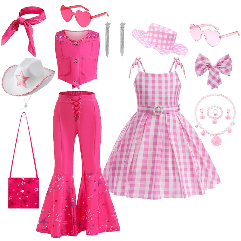 Barbie Pink Plaid Dress and Starry Pink Vest - Perfect for Birthday Party
