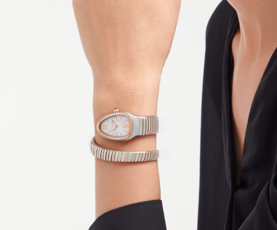 Bulgari Serpenti Tubogas Rose Gold/Steel Silver And Diamond Watch