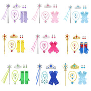 Bowknot Gloves Crown Wand Necklace Bracelet Accessories for Princess Dresses Kids Gift