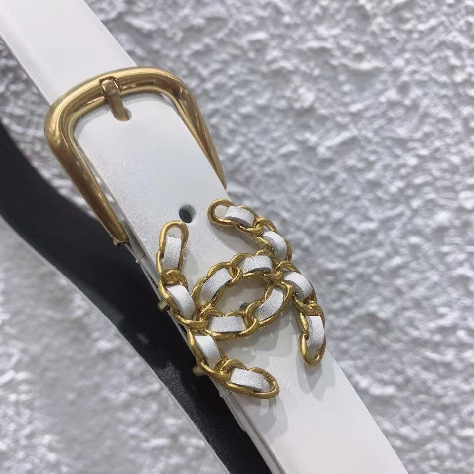 CC BELT 30MM BUCKLE GOLD WHITE LEATHER WHITE