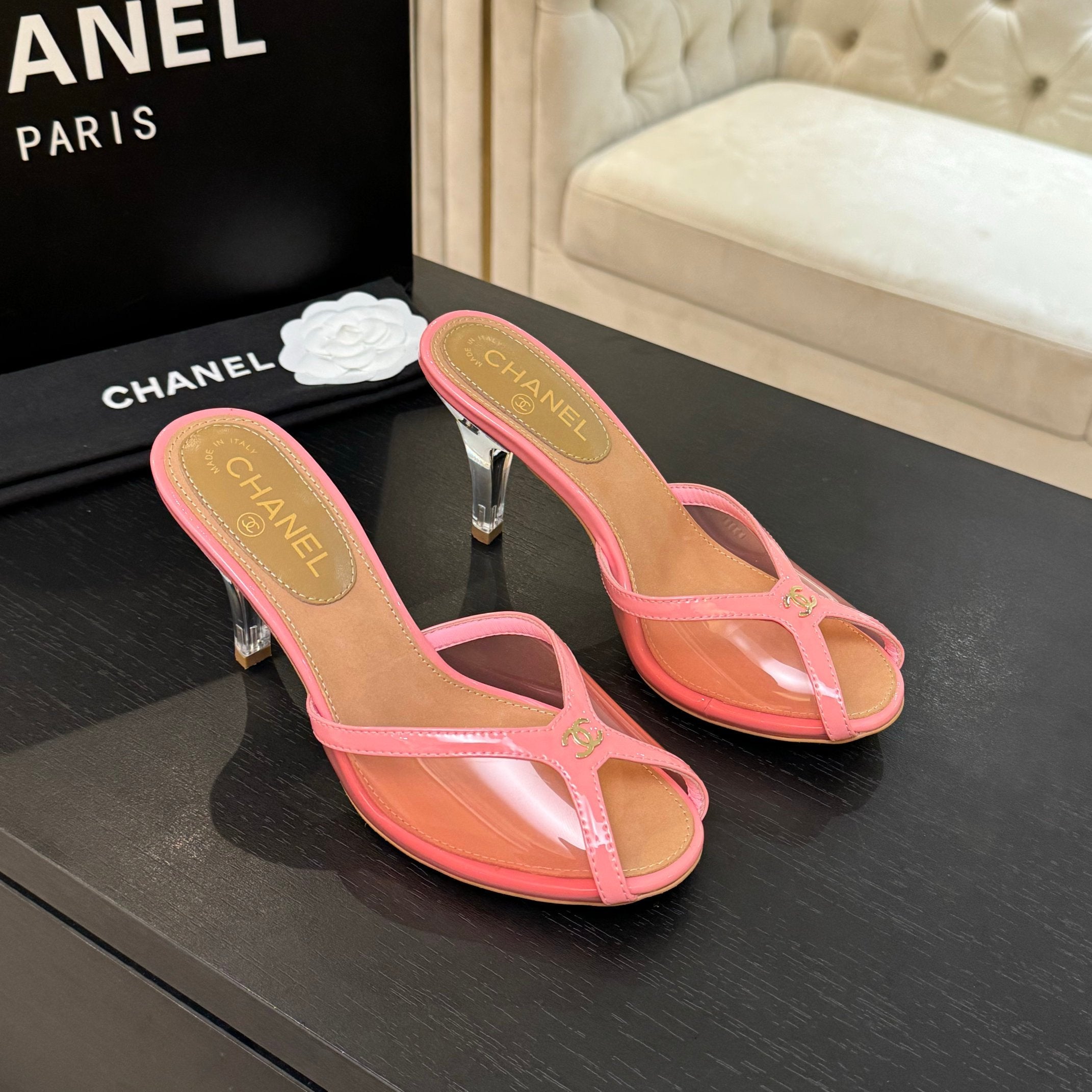 CC 2026 High Heeled Slippers 70 Mesh Suede