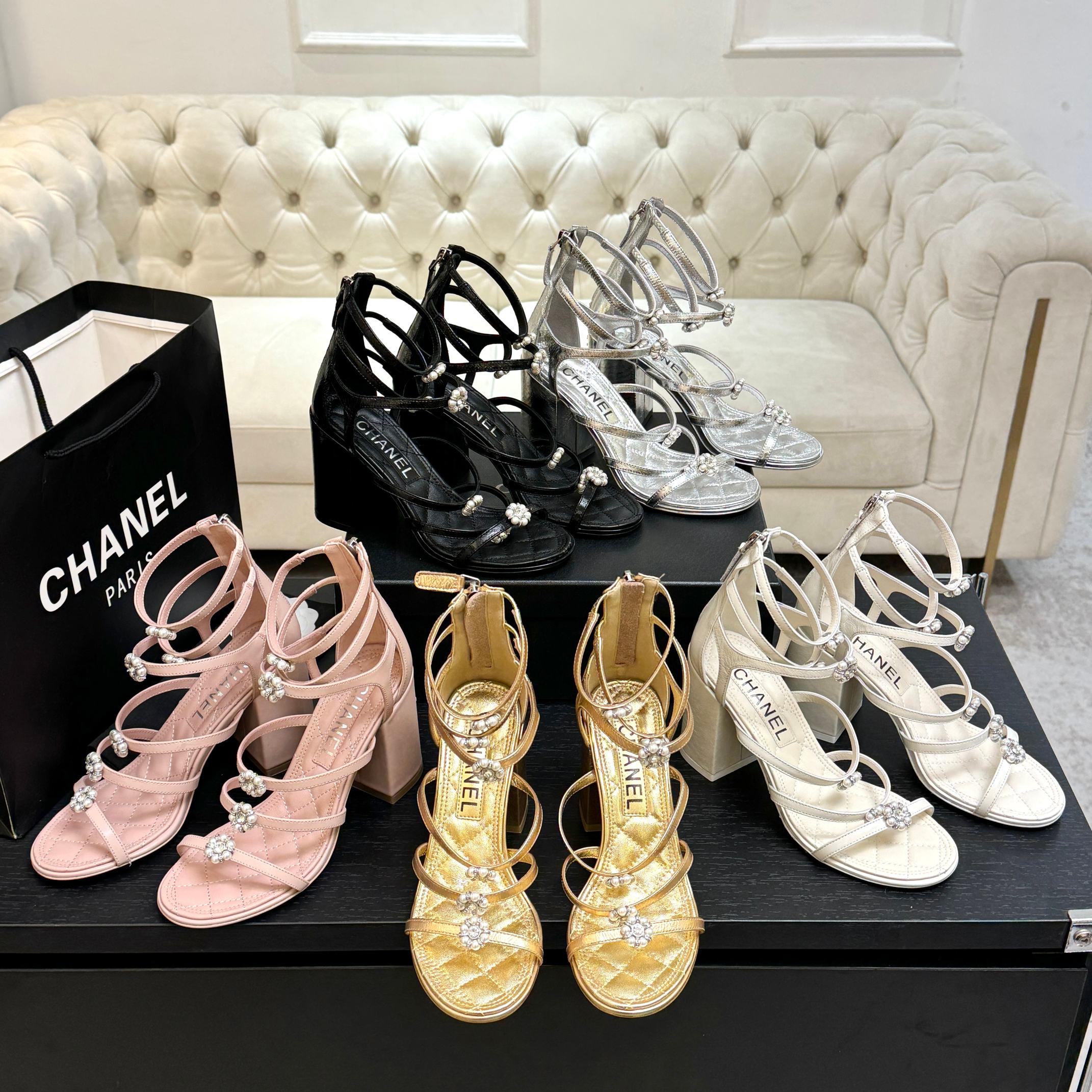 CC 2026 Camellia Chunky Heeled Sandals  80 Cowhide