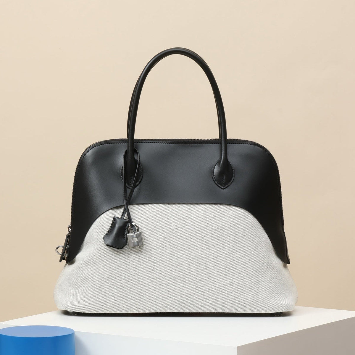 High-end Hermes 2026 Bolide Paddock Bag 35cm Box Leather Canvas